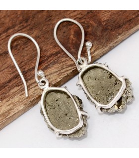 Boucles d’oreilles Pyrite dorée – Serties griffes – Argent 925