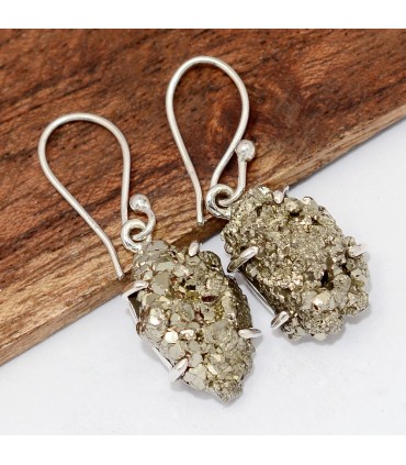 Boucles d’oreilles Pyrite dorée – Serties griffes – Argent 925