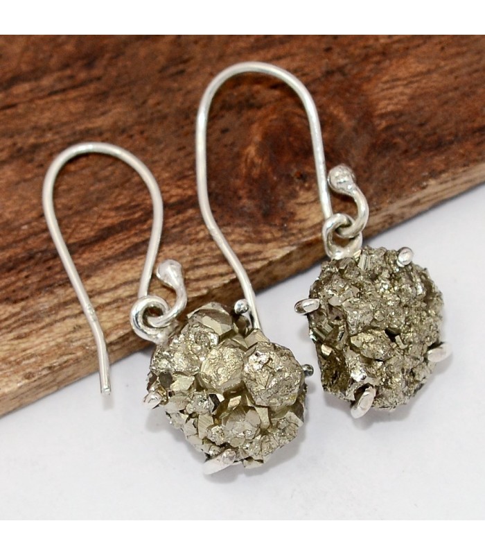 Boucles en Pyrite dorée – Pierre naturelle du Mexique sertie
