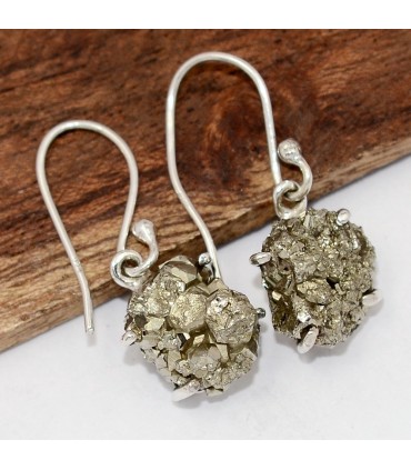 Boucles en Pyrite dorée – Pierre naturelle du Mexique sertie