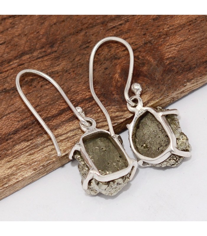 Boucles en Pyrite dorée – Pierre naturelle du Mexique sertie