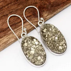 Boucles d'oreilles Pyrite dorée serti clos - Bijoux Pierres Naturelles