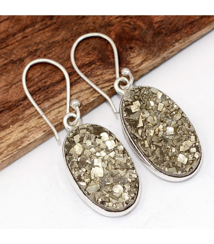 Boucles en Pyrite dorée – Pierre naturelle certifiée