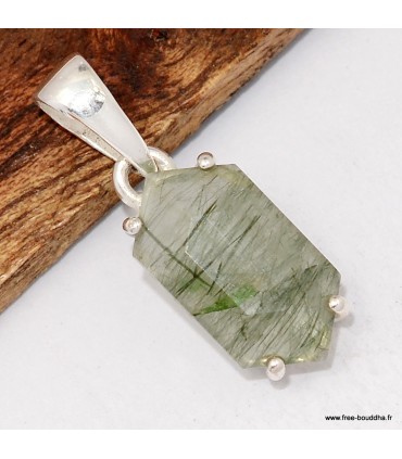 Pendentif Actinolite verte facettée – Argent 925 authentique