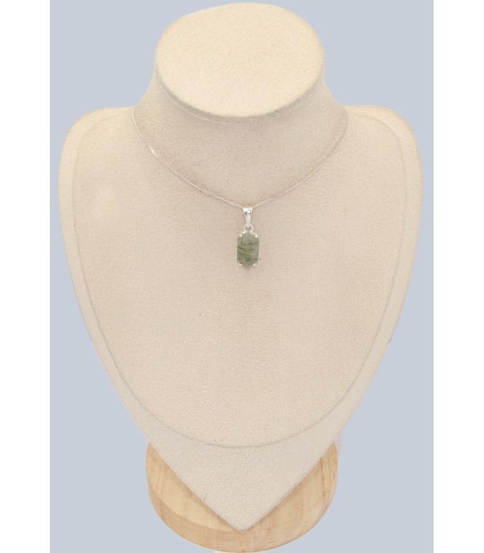 Pendentif Actinolite verte facettée – Argent 925 authentique