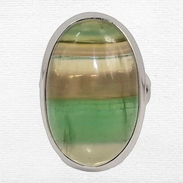 Bague Fluorite arc-en-ciel deux anneaux taille 55 - Bijoux Pierres Naturelles