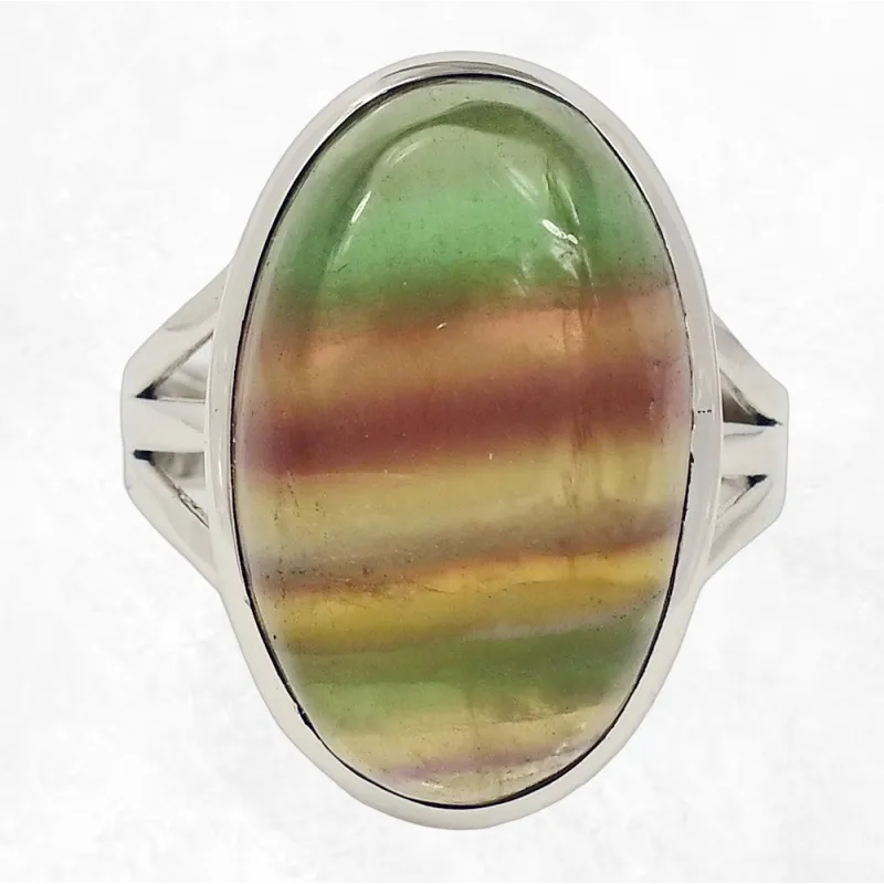Bague Fluorite arc-en-ciel trois anneaux taille 65 - Bijoux Pierres Naturelles