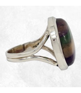 Bague artisanale en fluorite rayée – Argent massif 925