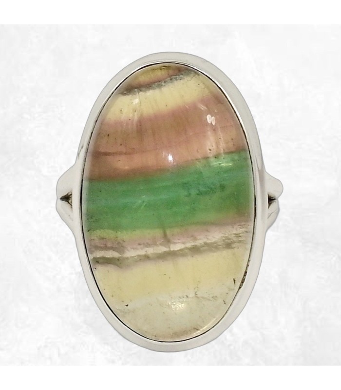 Bague Fluorite ovale multicolore – Argent 925 – Taille 55