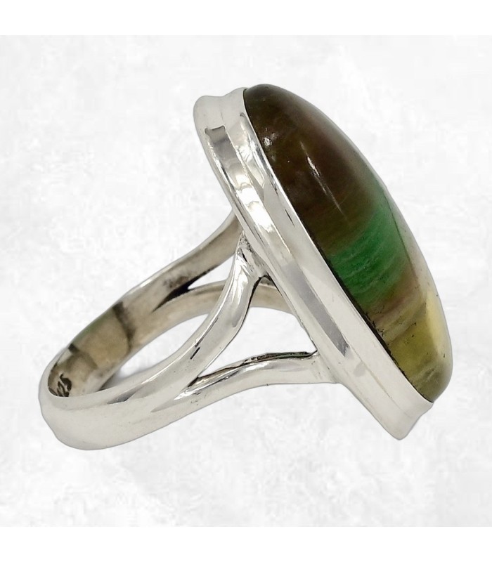 Bague Fluorite ovale multicolore – Argent 925 – Taille 55