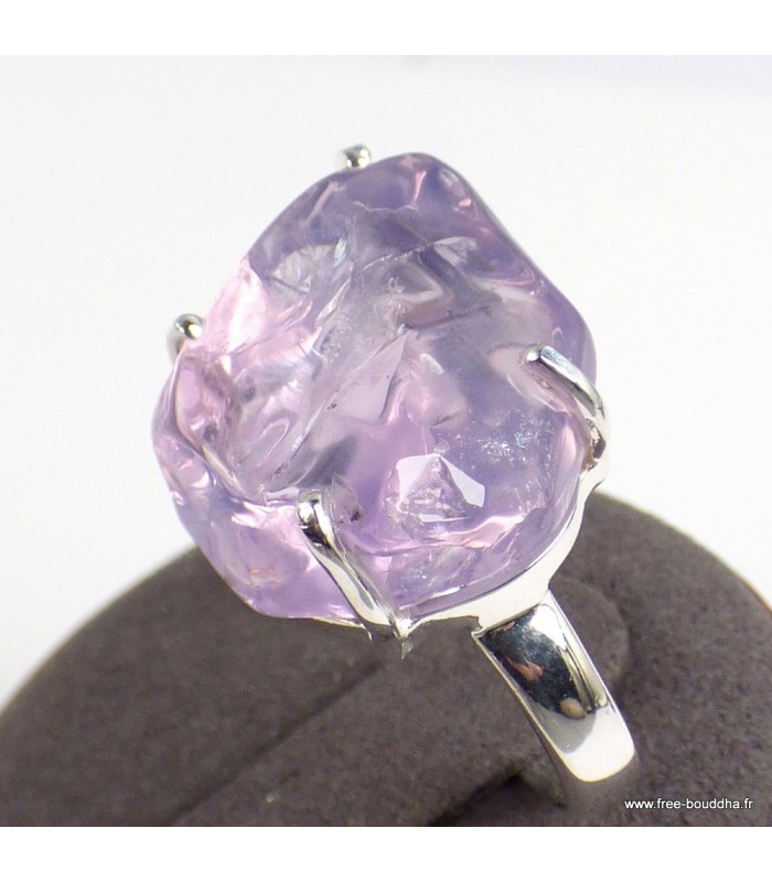 Bague artisanale Quartz Lavande brute – Argent massif