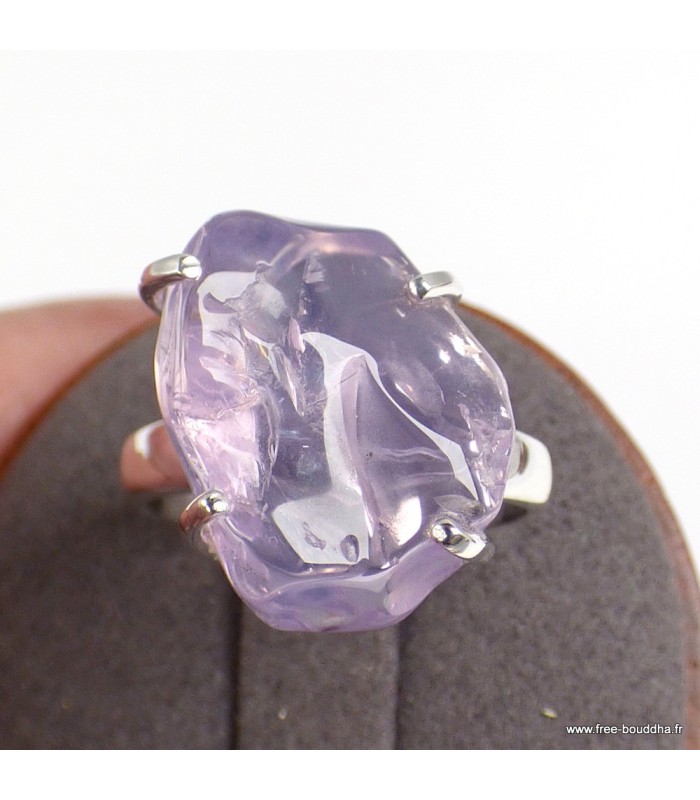 Bague artisanale Quartz Lavande brute – Argent massif