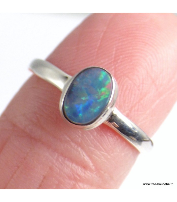 Bague opale australienne ovale – argent 925 – taille 54 certifiée