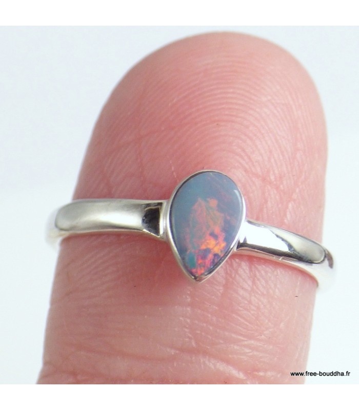Bague opale australienne goutte – argent 925 – taille 56/57 certifiée