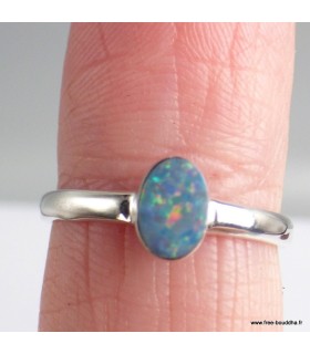 Bague opale australienne ovale – argent 925 – taille 54 certifiée