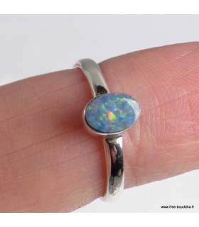 Bague opale australienne ovale – argent 925 – taille 54 certifiée