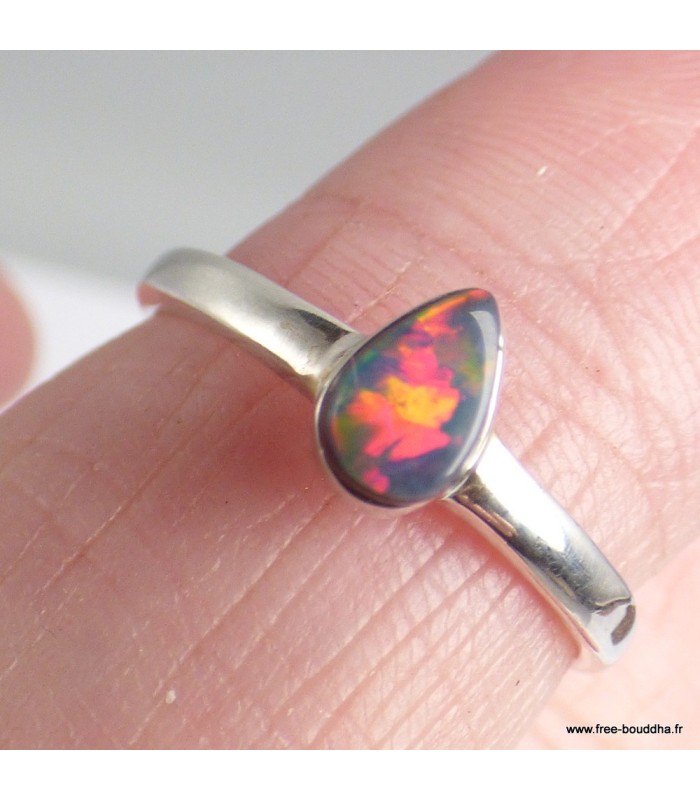 Bague opale australienne bleu foncé pierre naturelle véritable