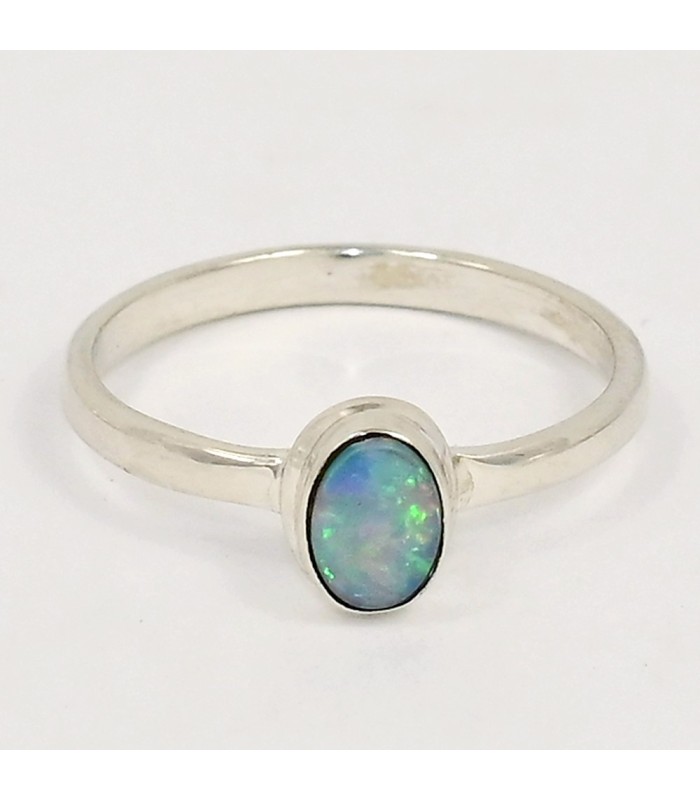 Bague opale australienne ovale pierre naturelle véritable
