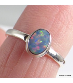 Opale australienne multicolore – Bague ovale argent 925, taille 54