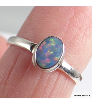 Bague opale australienne ovale pierre naturelle véritable