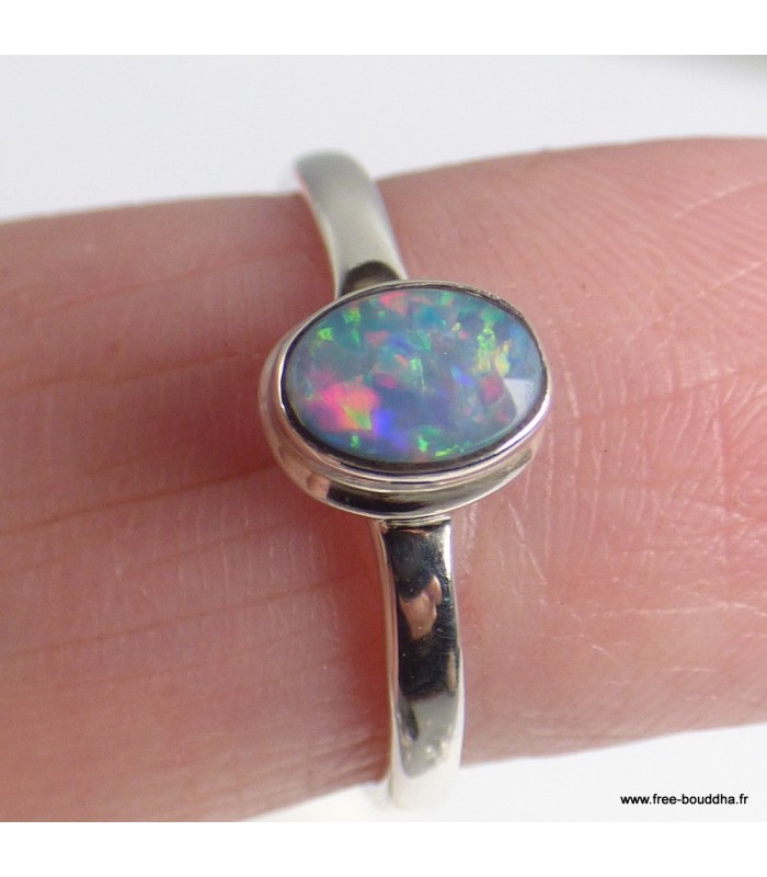 Opale australienne véritable – Bague ovale argent 925, taille 59