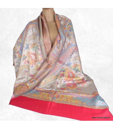 Châle en soie de bambou écru multicolore – 190 x 70 cm