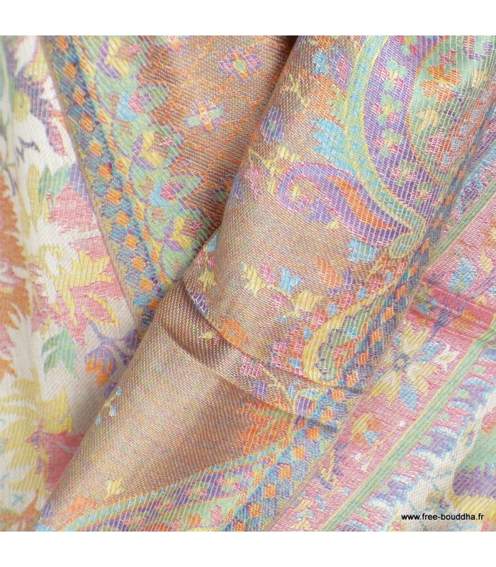 Châle en soie de bambou écru multicolore – 190 x 70 cm