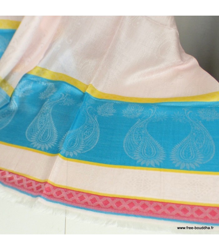 Châle en soie de bambou rose turquoise – 190 x 70 cm