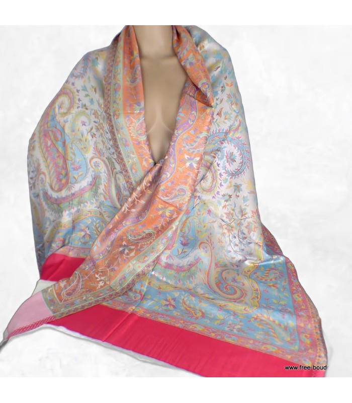 Châle écologique bambou framboise multicolore – 190 x 70 cm