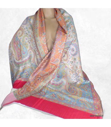 Châle écologique bambou framboise multicolore – 190 x 70 cm