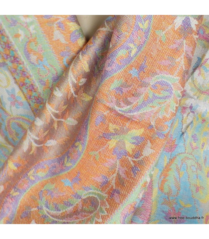 Châle écologique bambou framboise multicolore – 190 x 70 cm