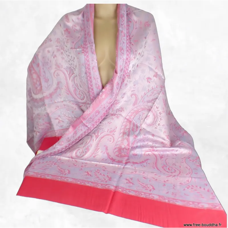Châle artisanal écologique en soie de bambou rose bleuté - Châle en Bambou écologique