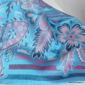 Châle bambou turquoise à fleurs - Châle en Bambou écologique