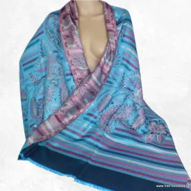 Châle bambou turquoise à fleurs - Châle en Bambou écologique