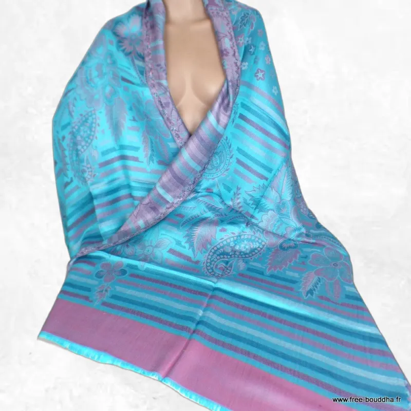 Châle en fibres naturelles de bambou turquoise rose - Châle en Bambou écologique