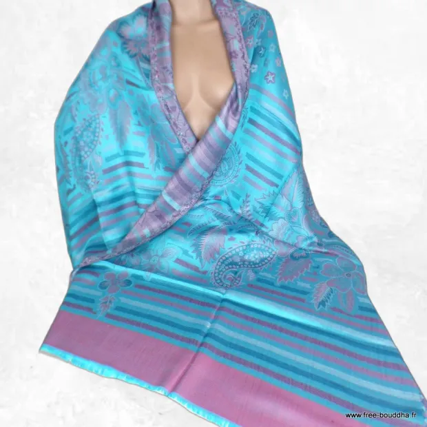 Châle en fibres naturelles de bambou turquoise rose - Châle en Bambou écologique