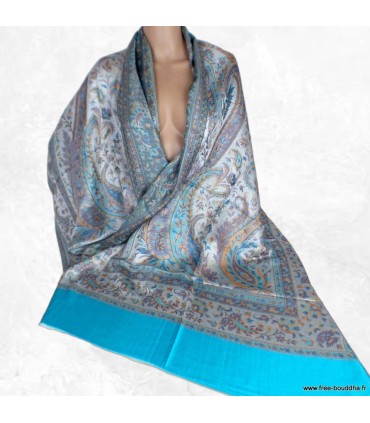 Châle bio réversible – Confort sain et teintes bleu turquoise