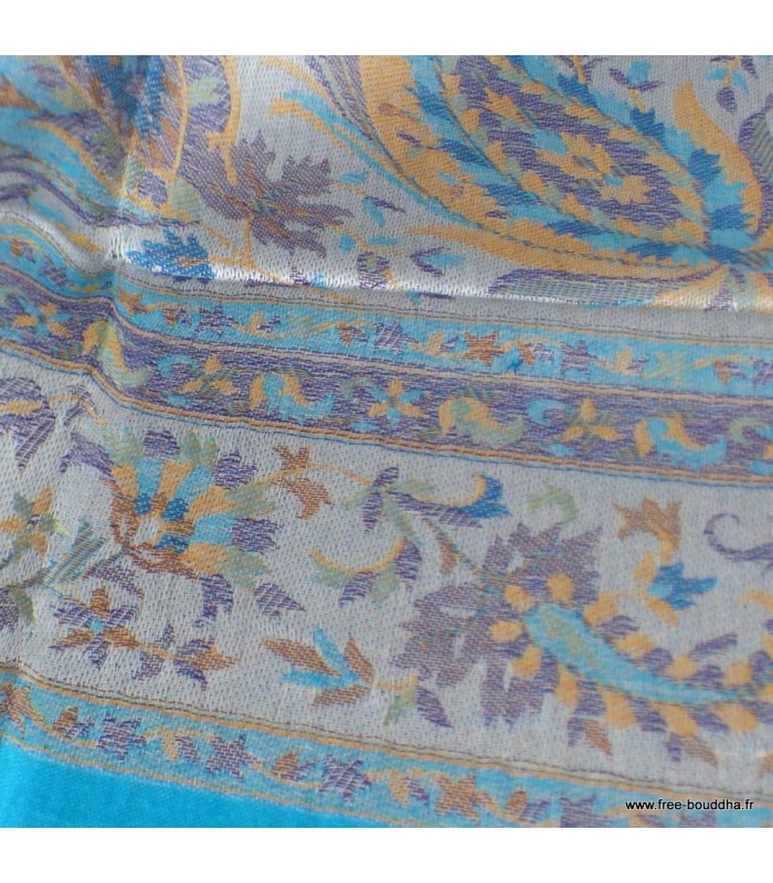 Châle bio réversible – Confort sain et teintes bleu turquoise