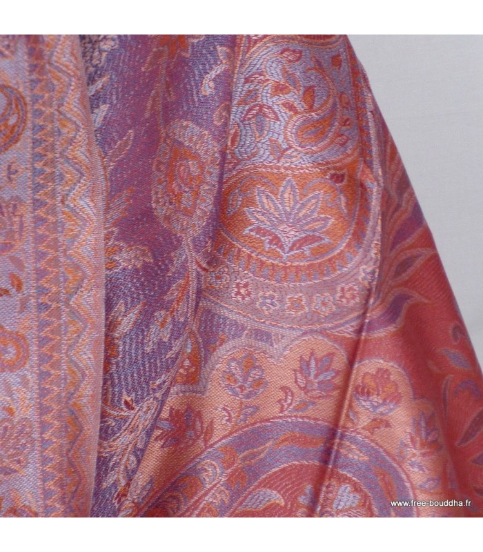 Châle en soie naturelle – Reflets rouge et bleu, douceur et fluidité