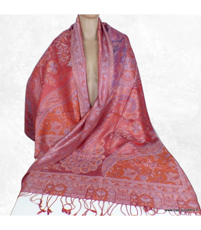 Châle en soie naturelle – Reflets rouge et bleu, douceur et fluidité