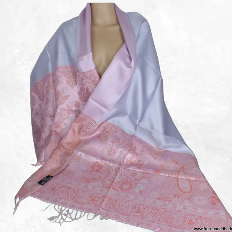 Châle en soie de mûrier rose et gris bleuté - Etoles en soie naturelle