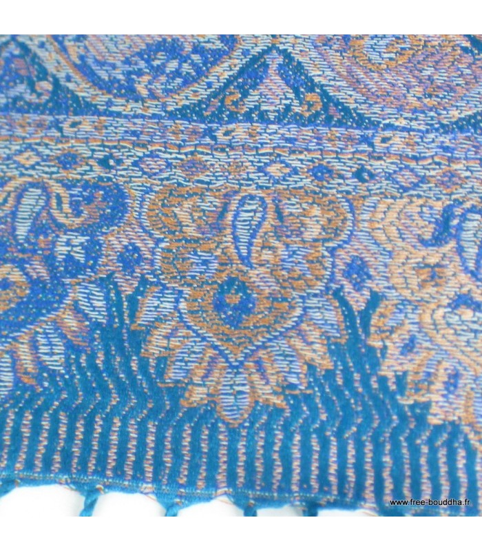 Châle en soie naturelle bleu – Élégance et reflets moirés