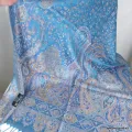 Châle en soie naturelle pour femme bleu et rose - Etoles en soie naturelle