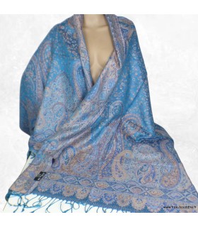 Châle en soie naturelle bleu – Élégance et reflets moirés