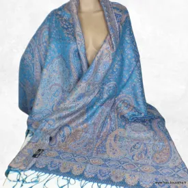 Châle en soie naturelle pour femme bleu et rose - Etoles en soie naturelle