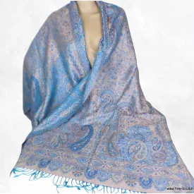 Châle en soie rose et bleu pour femme - Etoles en soie naturelle