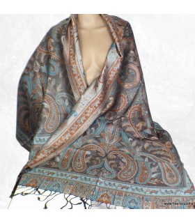 Châle femme en soie naturelle brun cuivré – Motifs cachemire