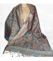 Châle femme en soie naturelle brun cuivré – Motifs cachemire