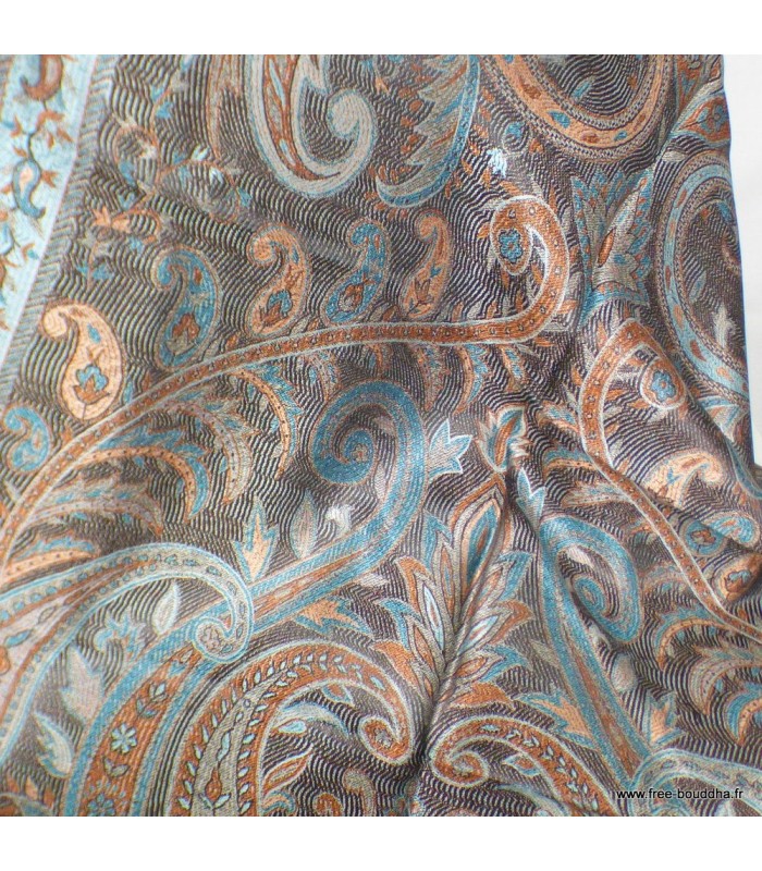 Châle femme en soie naturelle brun cuivré – Motifs cachemire