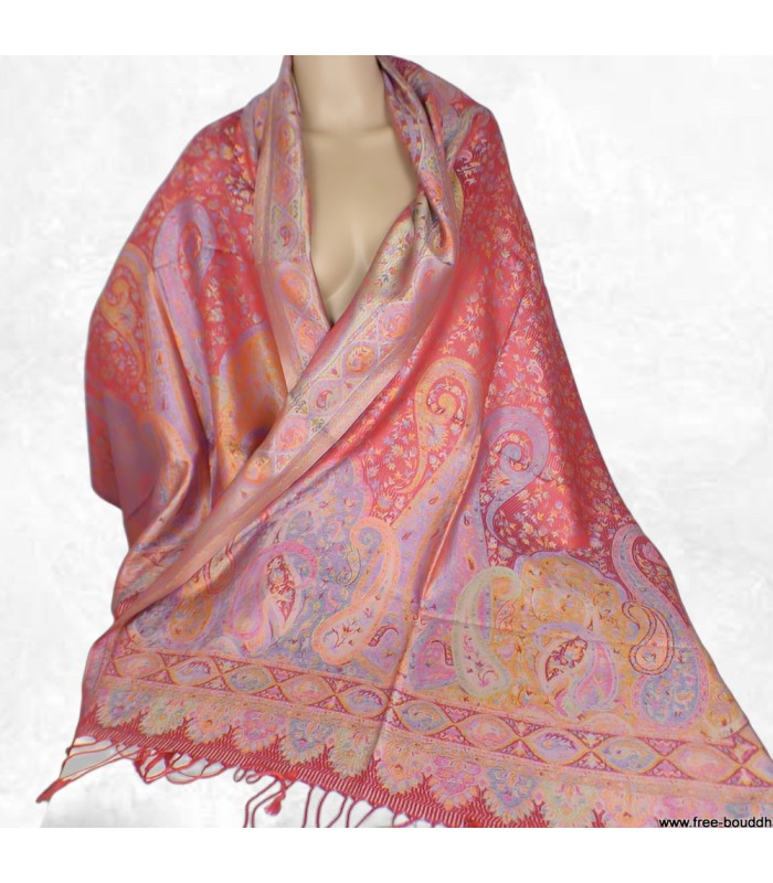 Étole en soie rouge multicolore – Artisanat, reflets moirés et douceur